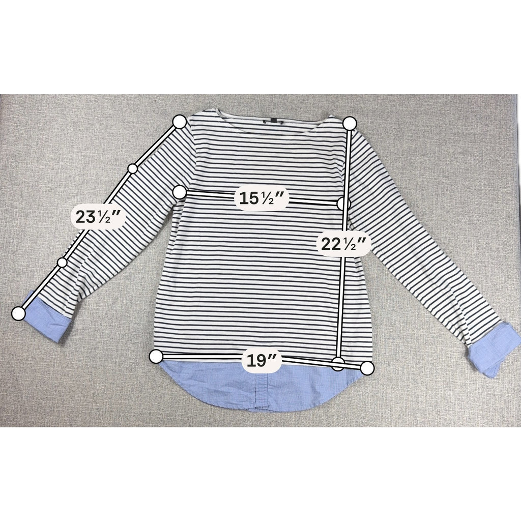 J Crew Mercantile Womens M Striped Mixed Media Top Chambray Shirttail Long Sleev