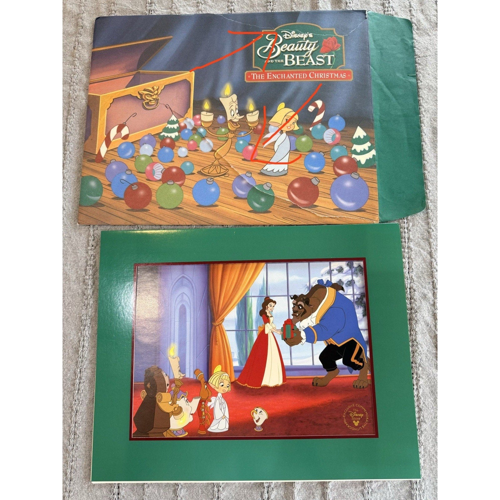 Disney Beauty & The Beast Enchanted Christmas Lithograph Disney Store Exclusive