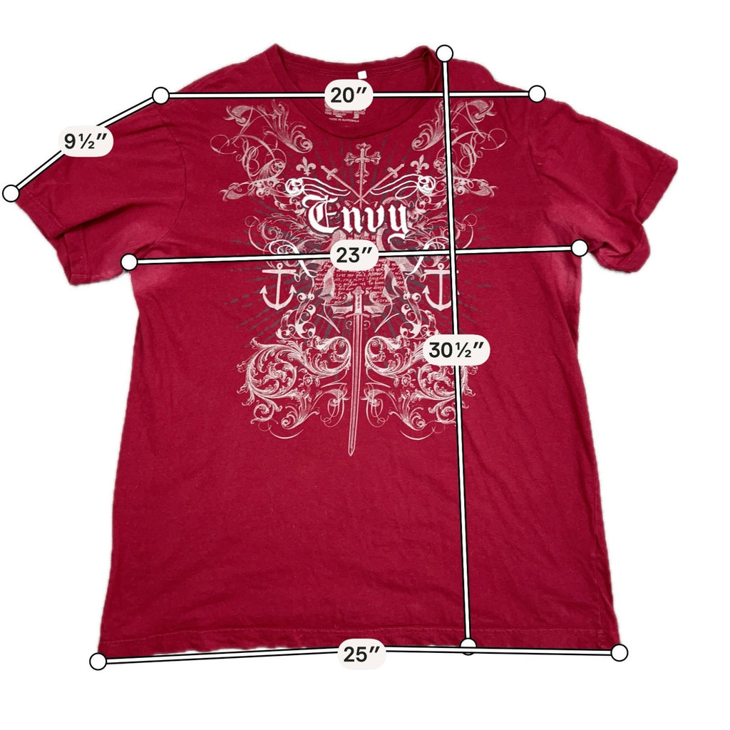 GUESS Envy T Shirt Mens XXL Burgundy Y2K Grunge Embroidered Graphic Tee