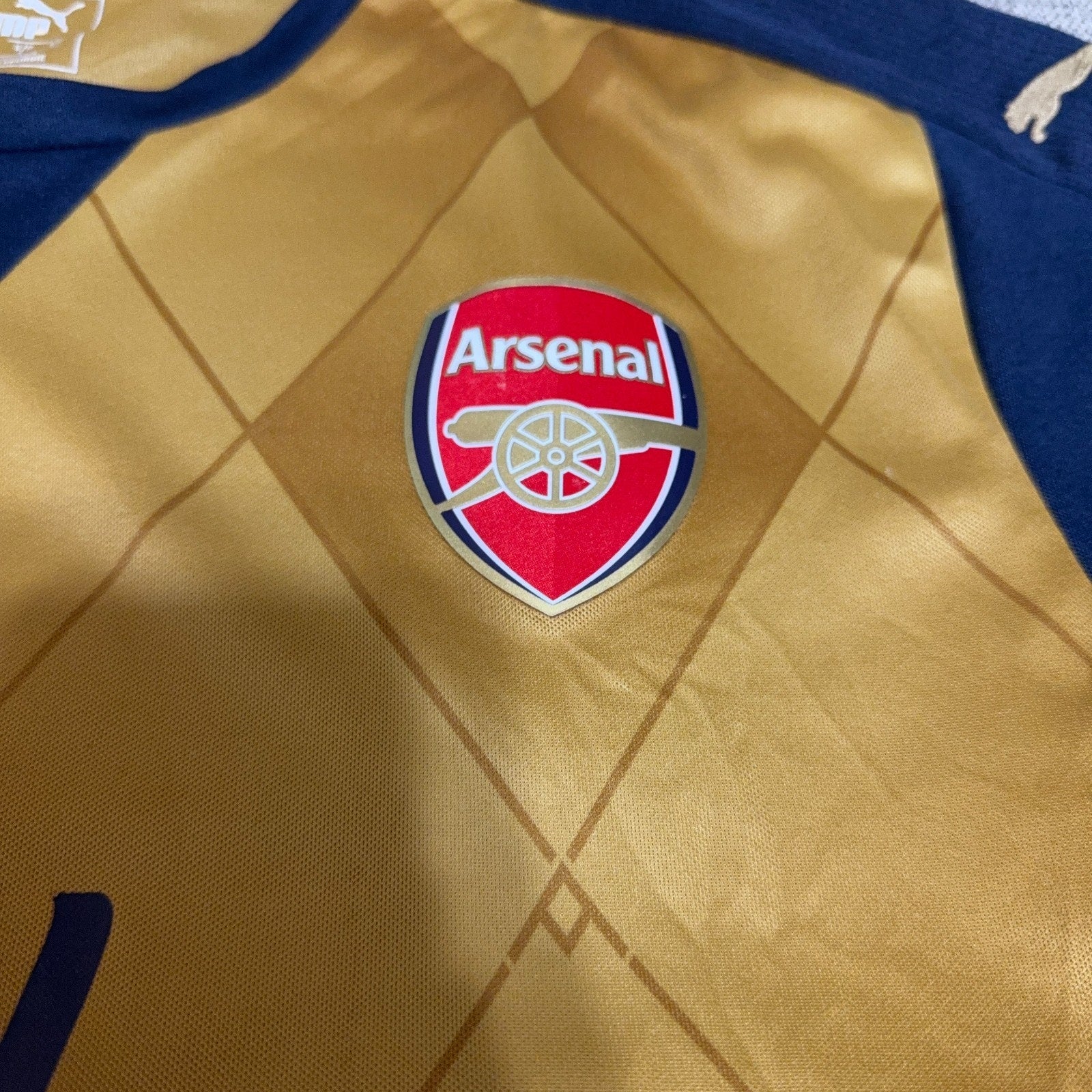 Arsenal 2015/16 Away Jersey Puma Gold Navy Fly Emirates Men’s L 747568
