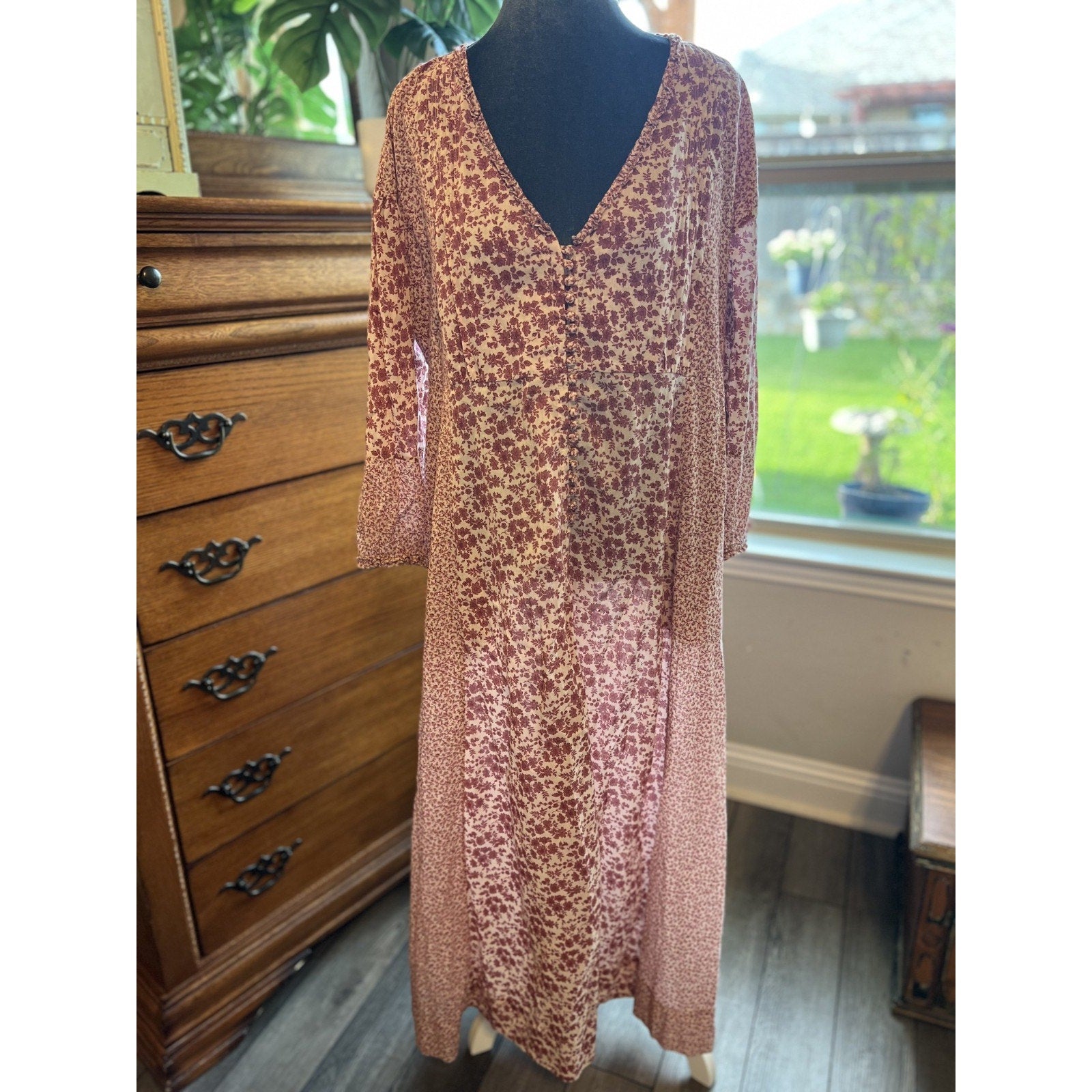 HATCH Floral Maxi Dress Women’s Cotton Boho Prairie Cottagecore Long Sleeve Sz 1