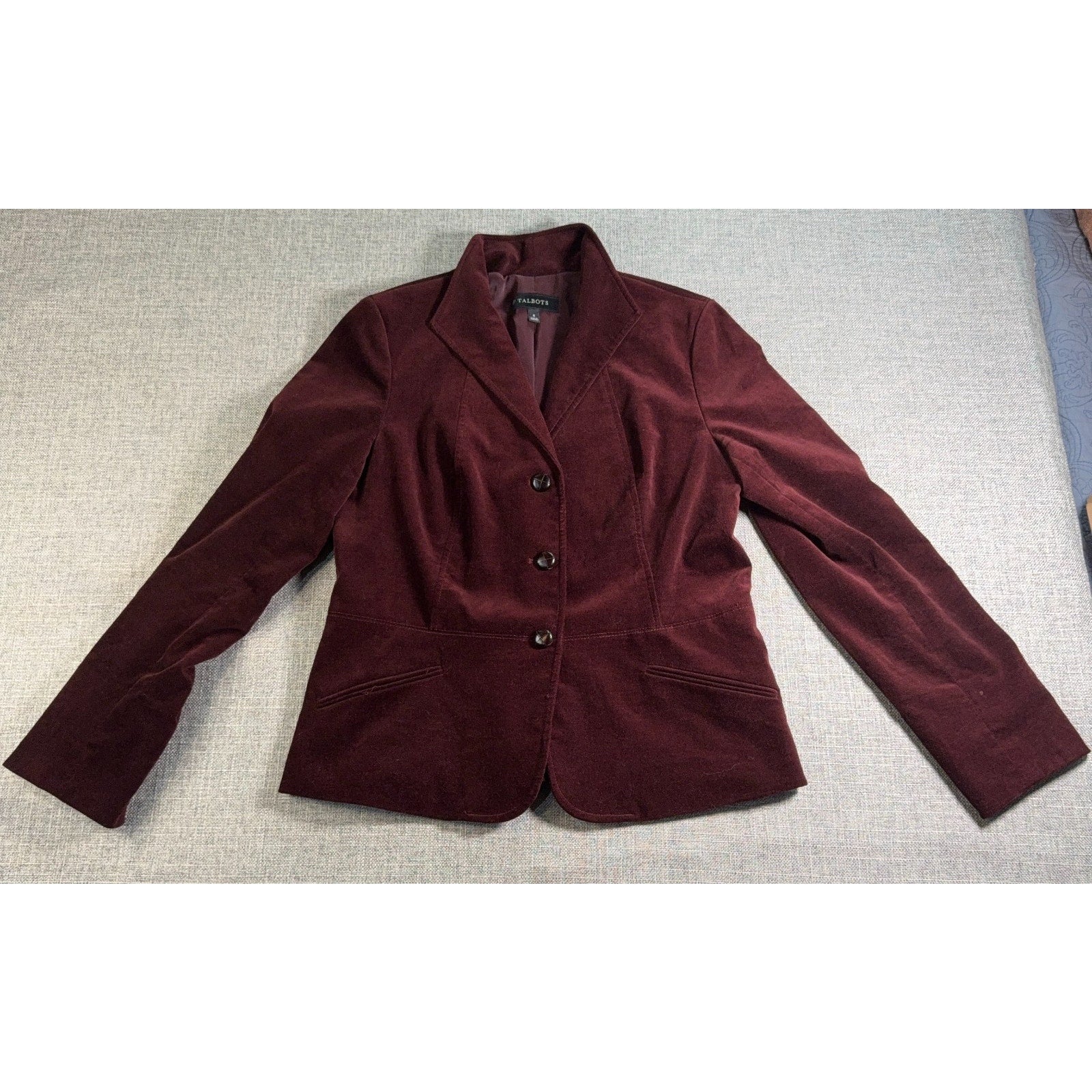 Talbots Women’s Velvet Blazer Size 8 Burgundy Wine Cotton Stretch Lined Jacket