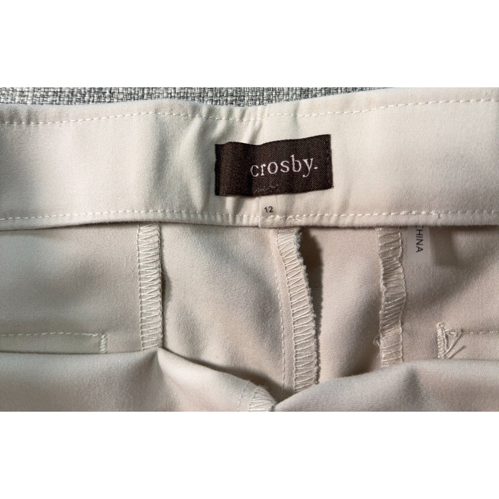 Crosby Womens Size 12 Ivory Cropped Dress Pants Slim Straight Career 23.5"