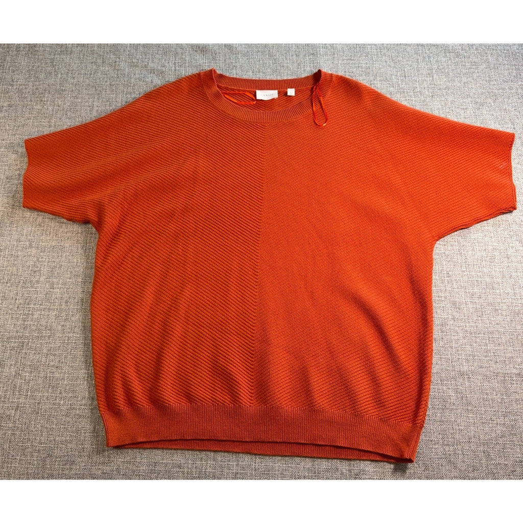 Cyrus Sweater Womens Large Burnt Orange Short Sleeve Dolman Textured Knit Top
