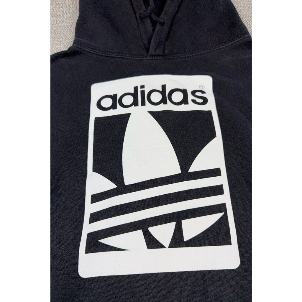 Adidas Originals Hoodie Mens M Black Trefoil 3 Stripes Sleeve Graphic Pullover