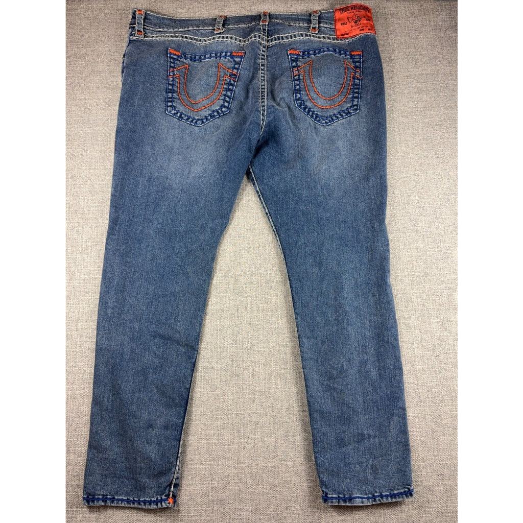 True Religion Rocco Relaxed Skinny Jeans Mens 44 Blue Orange Contrast Stitch