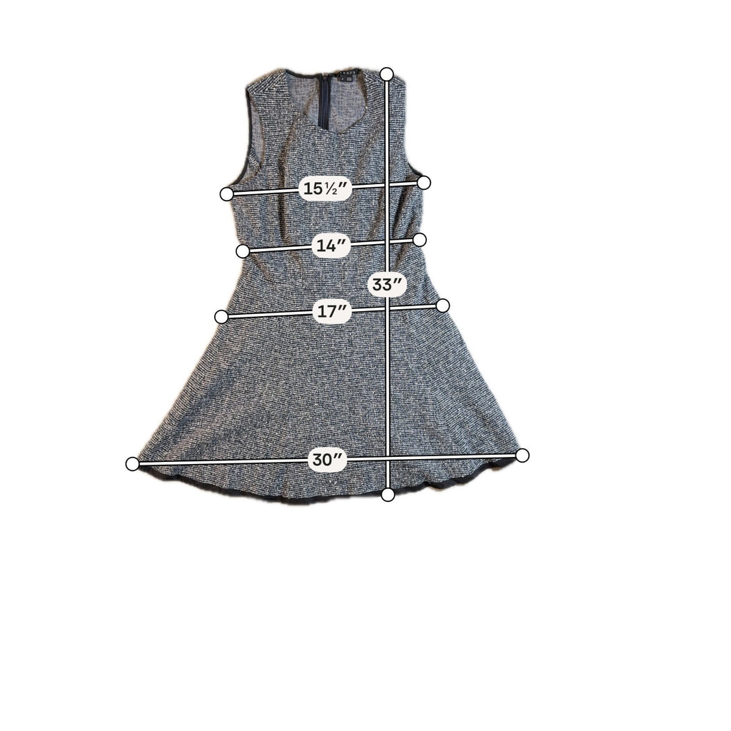 Theory Womens Size 8 Tweedscape Fit Flare Dress Black White Sleeveless Zip