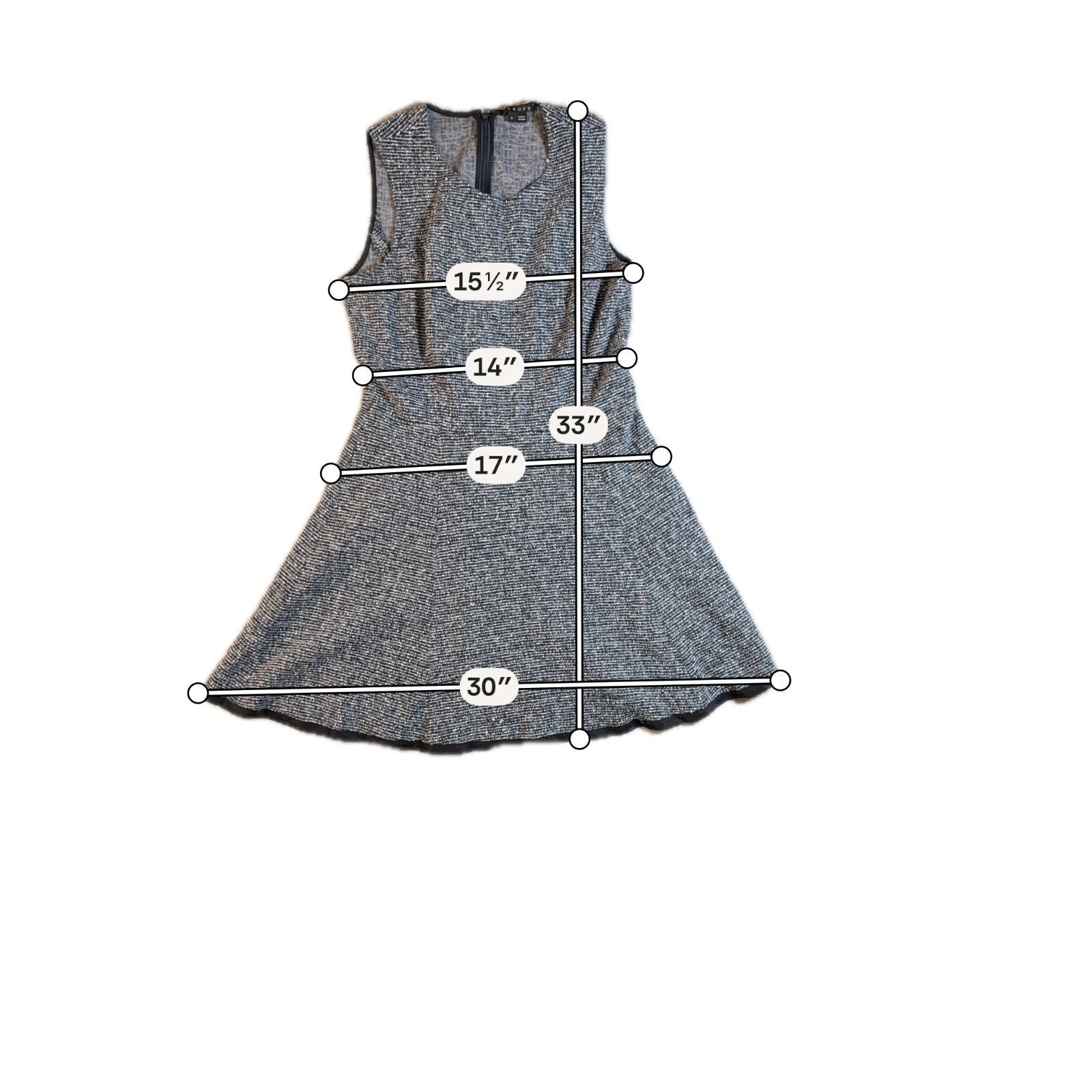 Theory Womens Size 8 Tweedscape Fit Flare Dress Black White Sleeveless Zip