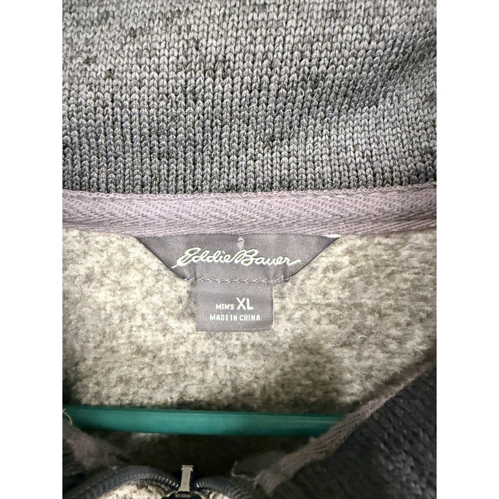 Eddie Bauer Mens XL Quarter Zip Sweater Fleece Pullover Gray Sherpa Lined
