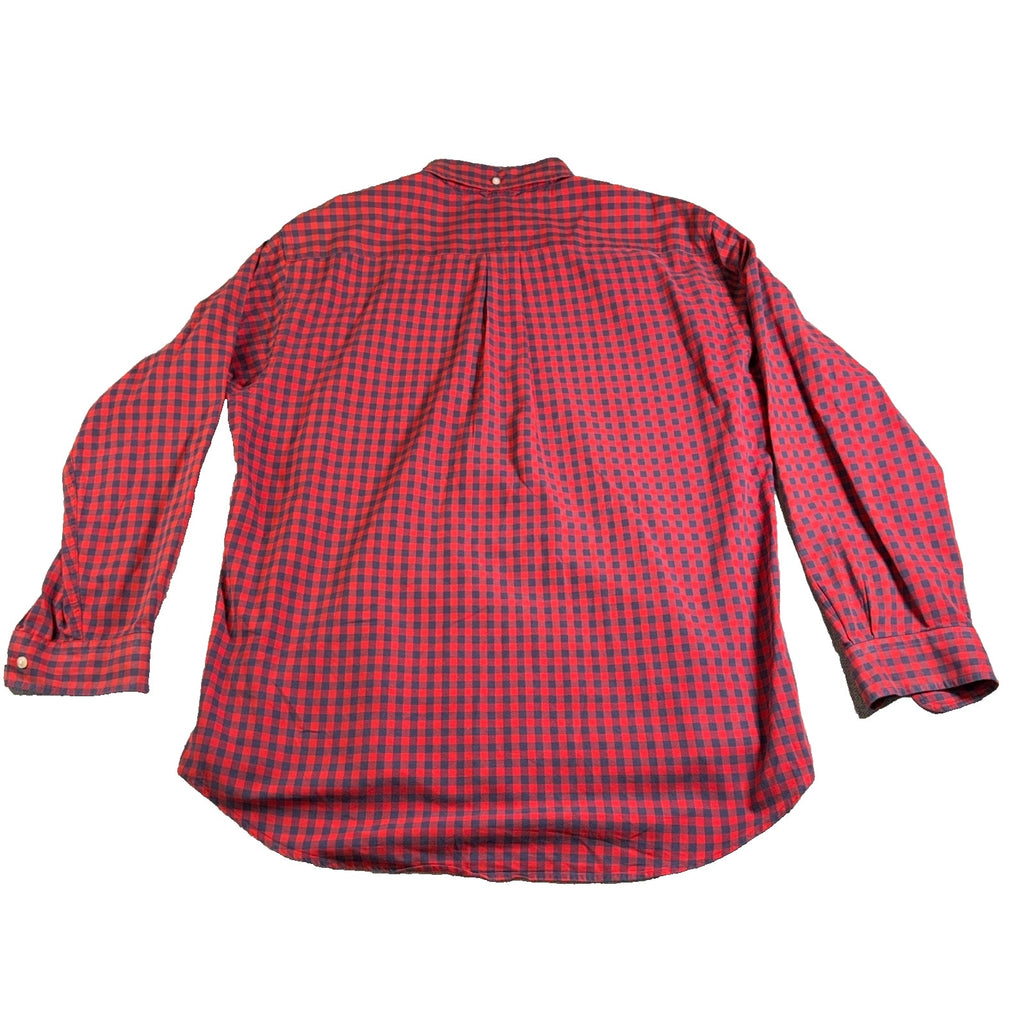 Tommy Hilfiger Shirt Mens L Red Navy Gingham Check Button Down Crest Logo
