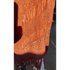 Favlux Rust Crochet Duster Cardigan Women L Fringe Boho Kimono Open Knit