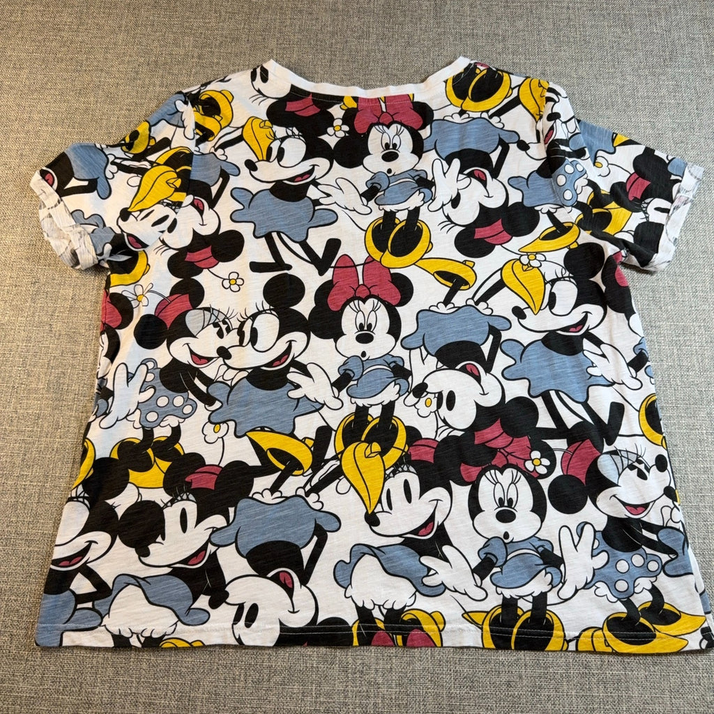 Disney Minnie Mouse Daisy Duck Shirt Women XL AOP V Neck Colorful Graphic Tee