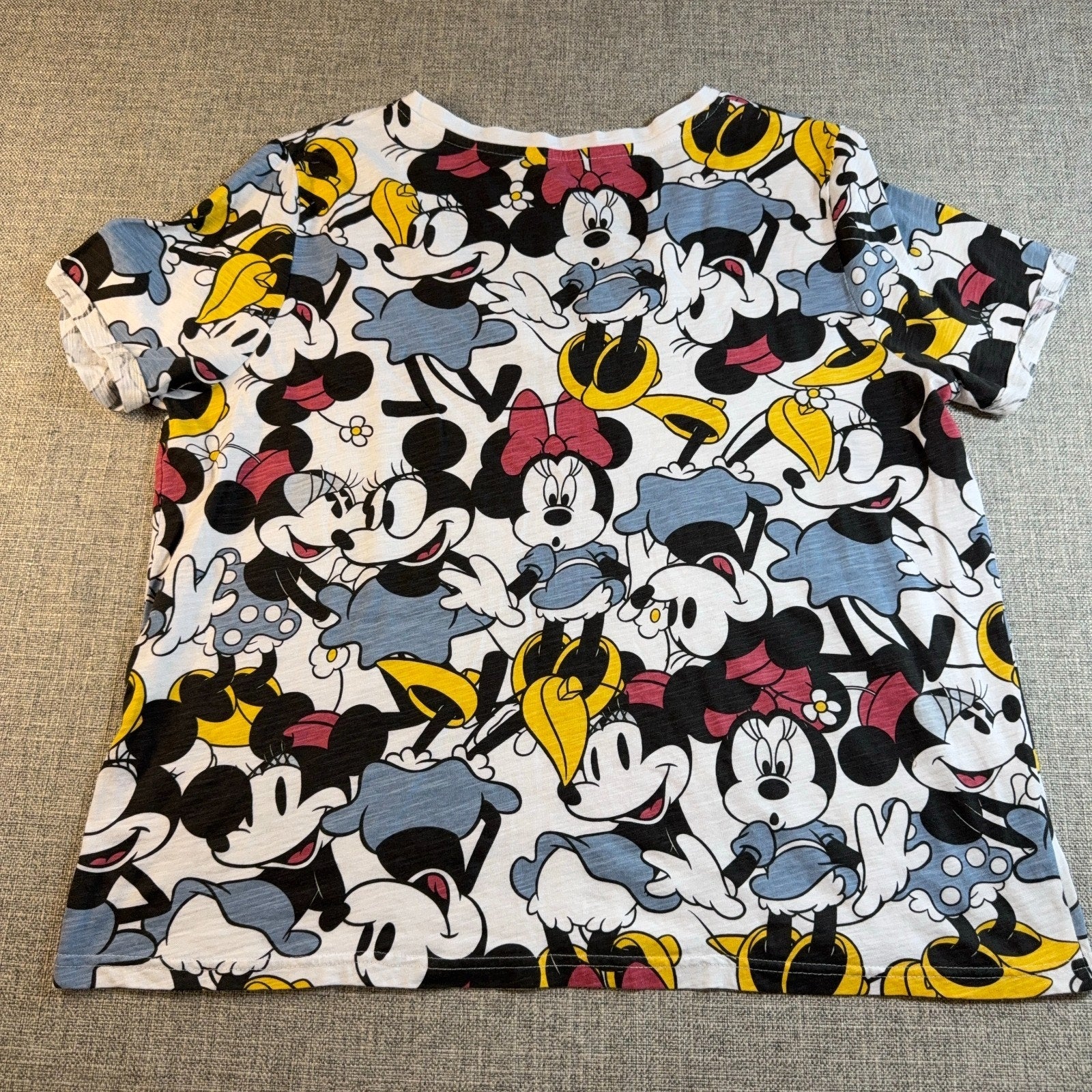 Disney Minnie Mouse Daisy Duck Shirt Women XL AOP V Neck Colorful Graphic Tee