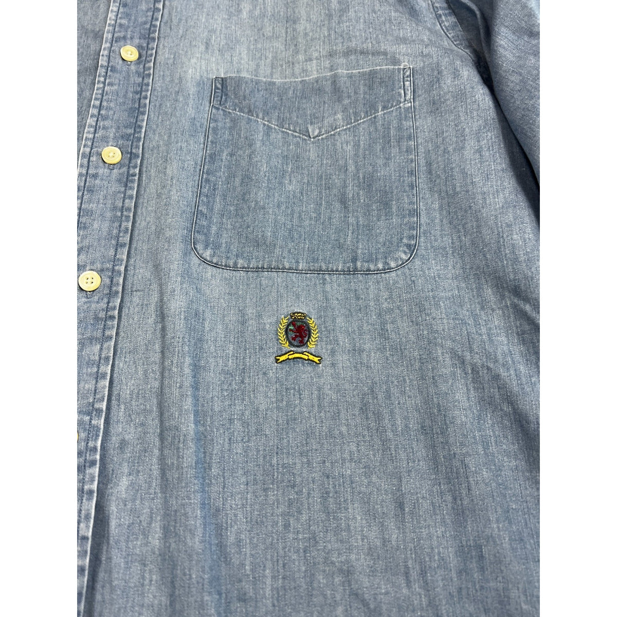 Vintage 90s Tommy Hilfiger Chambray Shirt Mens 16-35 L Hong Kong Crest
