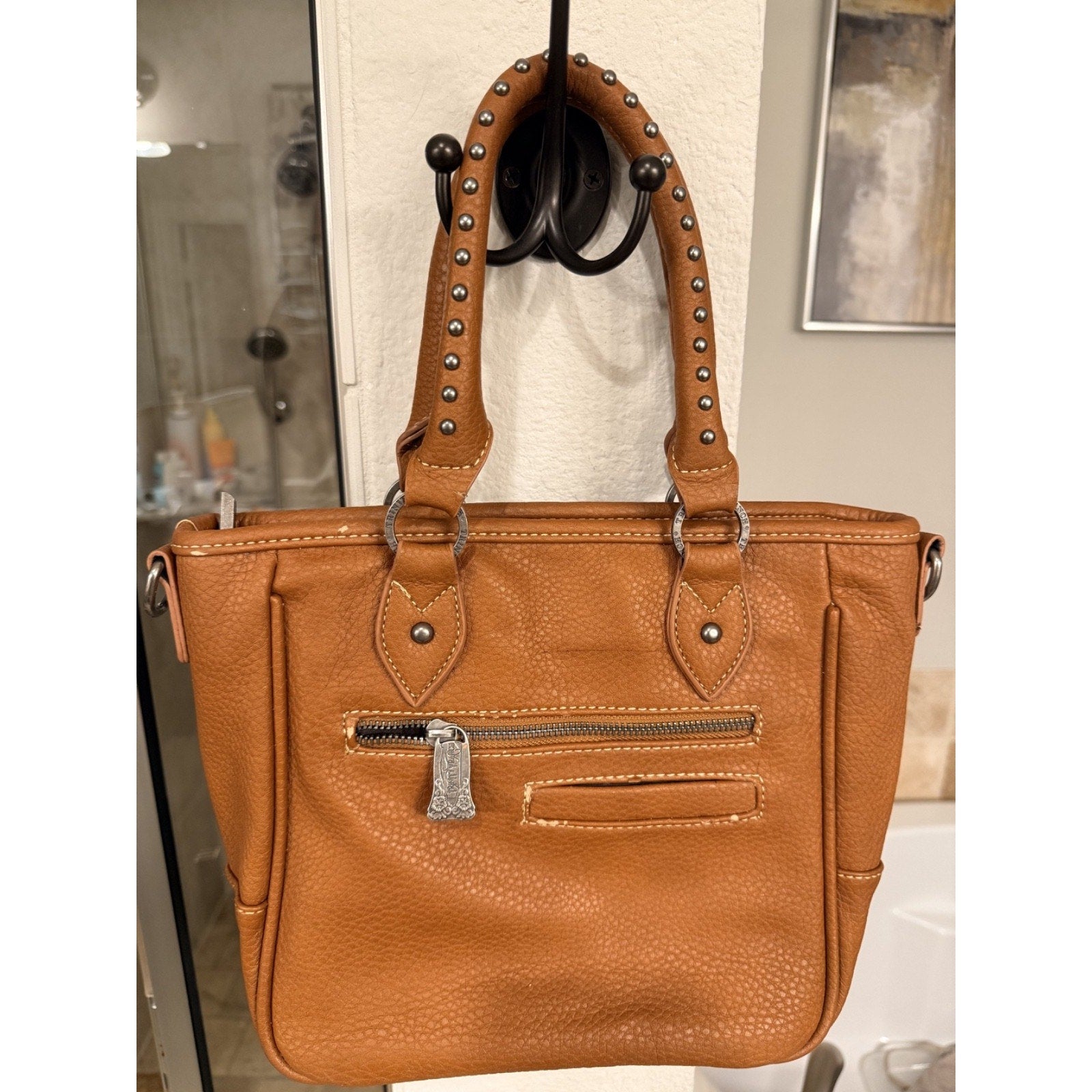 Trinity Ranch Western Tote Purse Brown Studded Fringe Cowgirl Shoulder Bag