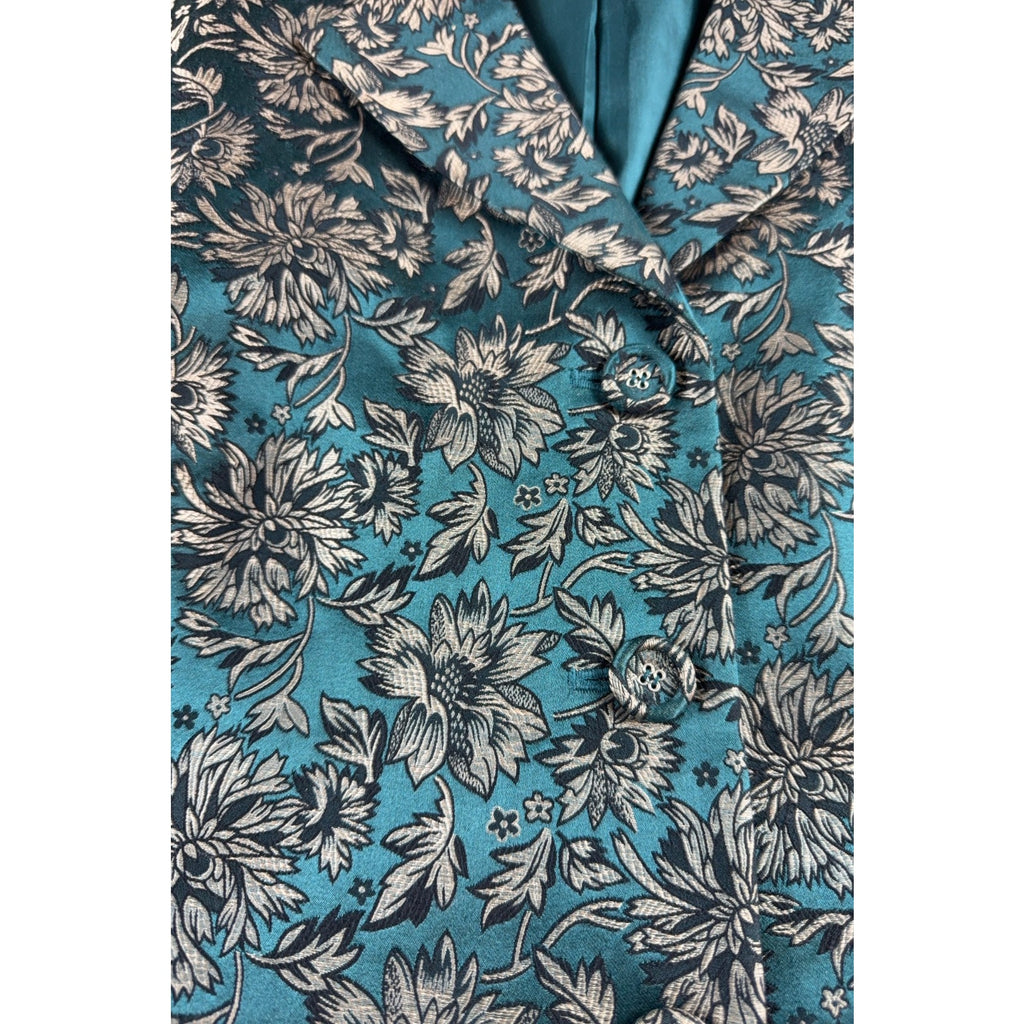Nine West Woman Blazer 16W Teal Floral Jacquard 3/4 Sleeve Plus Size Jacket