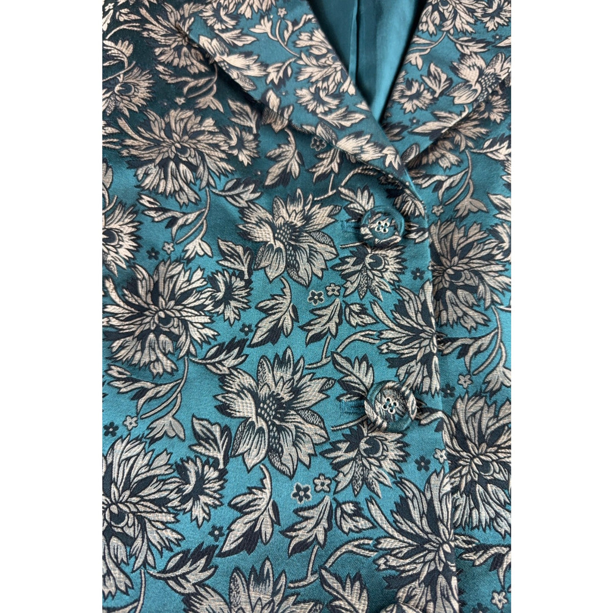 Nine West Woman Blazer 16W Teal Floral Jacquard 3/4 Sleeve Plus Size Jacket