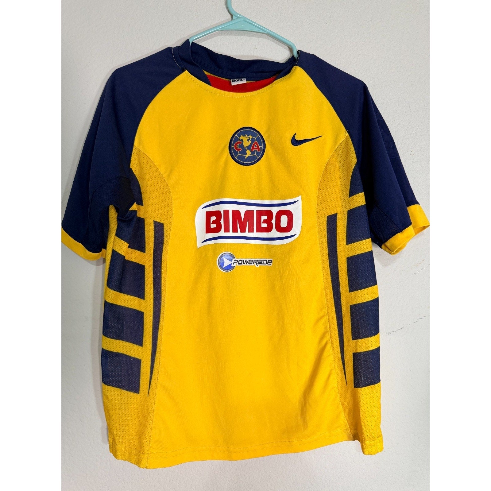 Club America JONA 7 Soccer Jersey Youth Large Yellow Blue BIMBO Mexico Futbol
