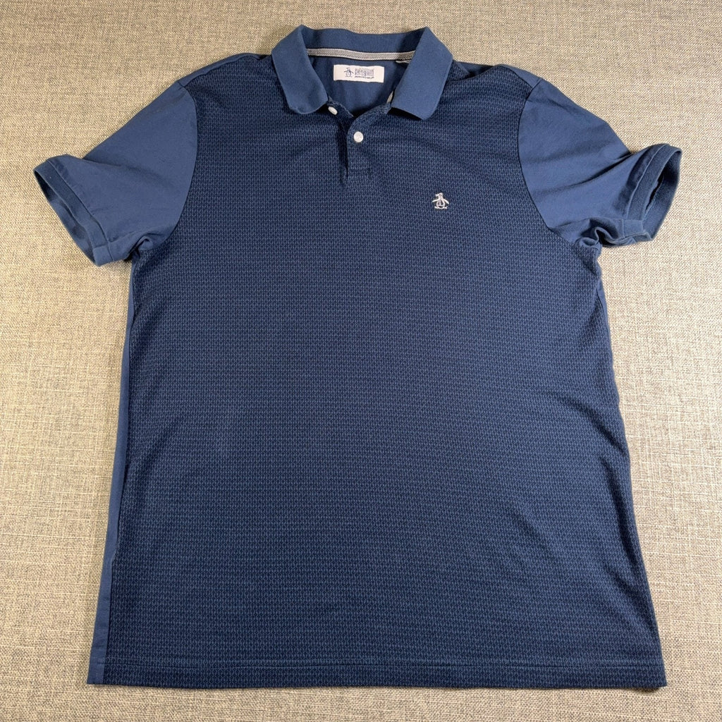 Original Penguin Polo Shirt Mens M Navy Blue Textured Cotton Golf Casual