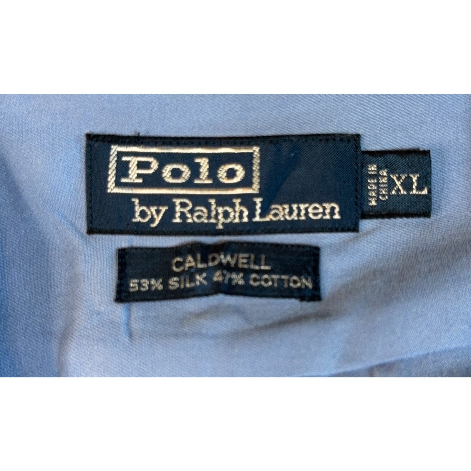 Vintage Polo Ralph Lauren Caldwell Shirt Mens XL Blue Silk Cotton Camp Collar