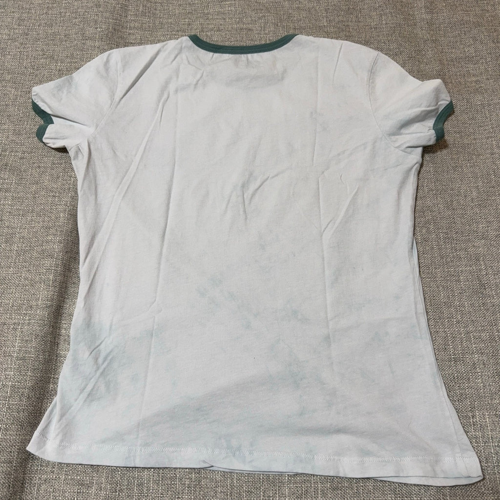 True Religion Buddha Guitar Ringer T-Shirt Women’s M White Green Y2K Flawed