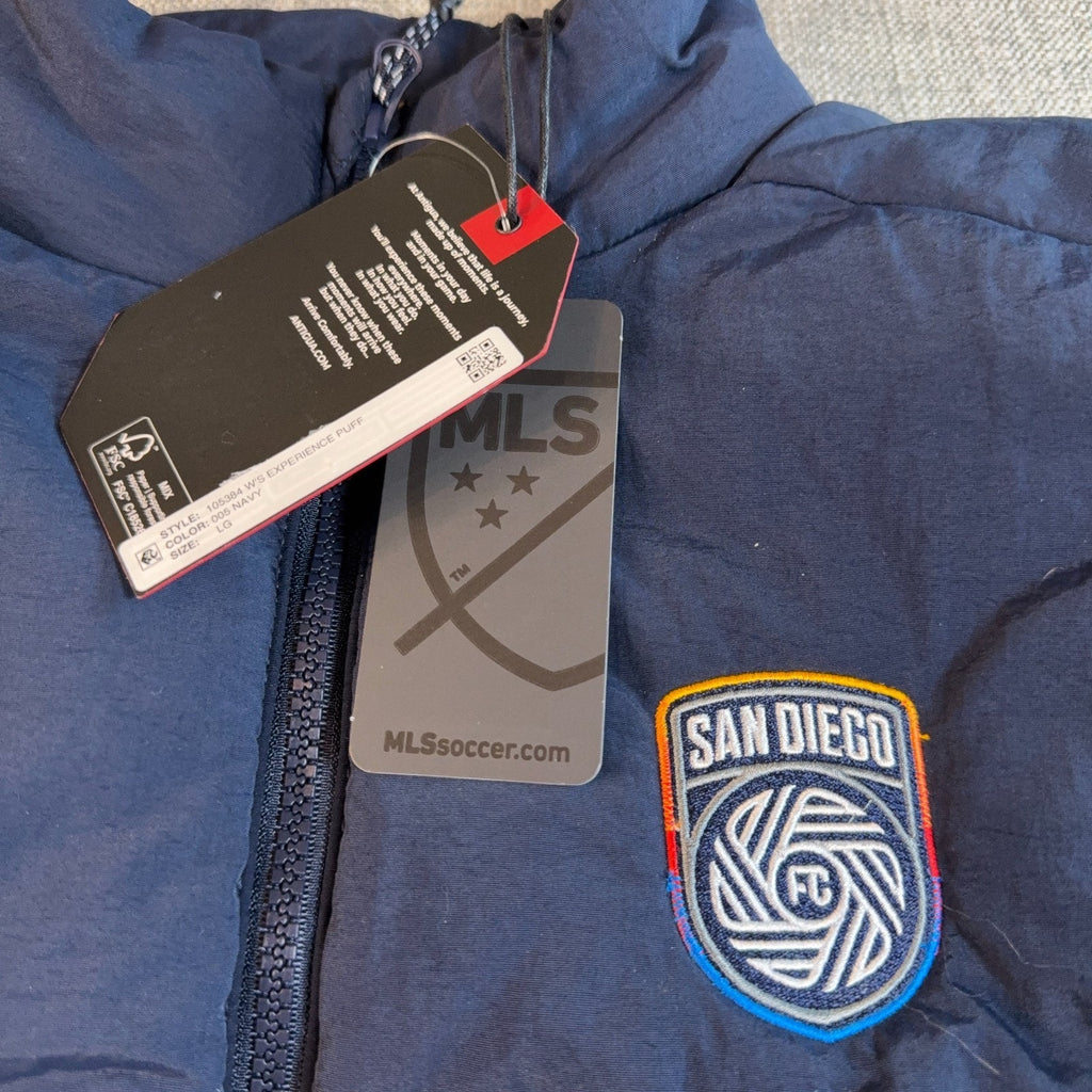 San Diego FC Antigua Experience Puffer Vest Women’s L Navy NWT MLS