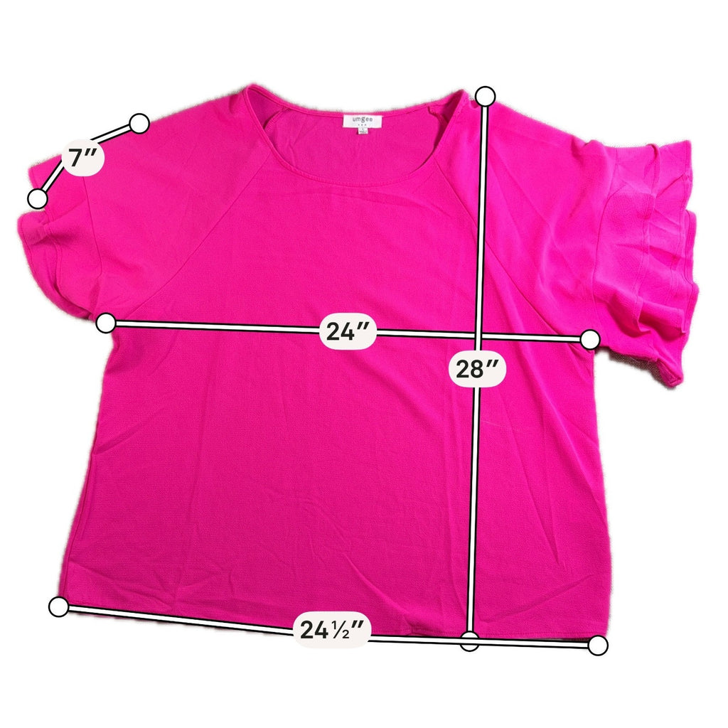 Umgee Women’s Large Hot Pink Blouse Layered Ruffle Bell Sleeve Boho Tunic Top
