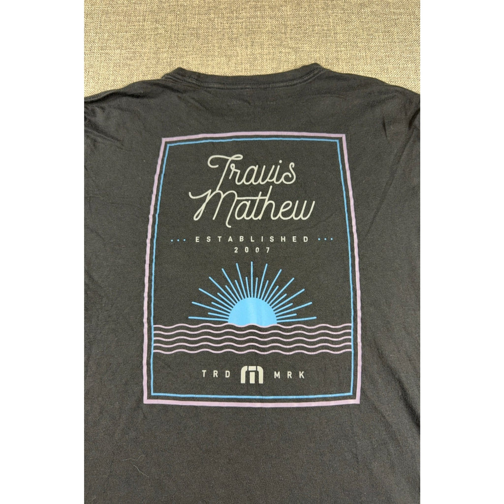 TravisMathew T Shirt Mens M Black Graphic Golf Sunset Established 2007 Tee
