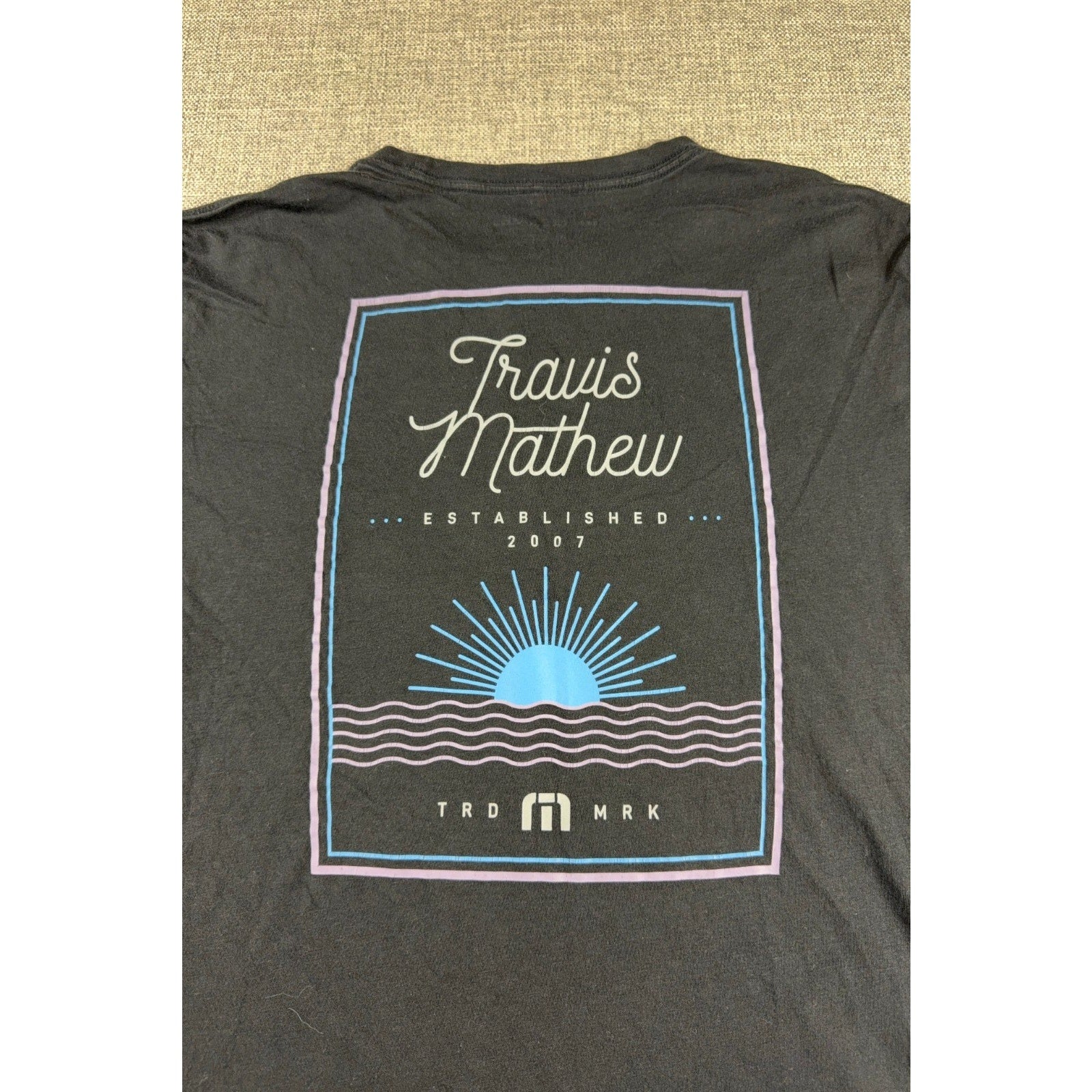 TravisMathew T Shirt Mens M Black Graphic Golf Sunset Established 2007 Tee