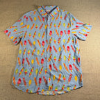 Cove Mens XL Rayon Button Up Shirt Blue Popsicle Print Novelty Vacation Beach