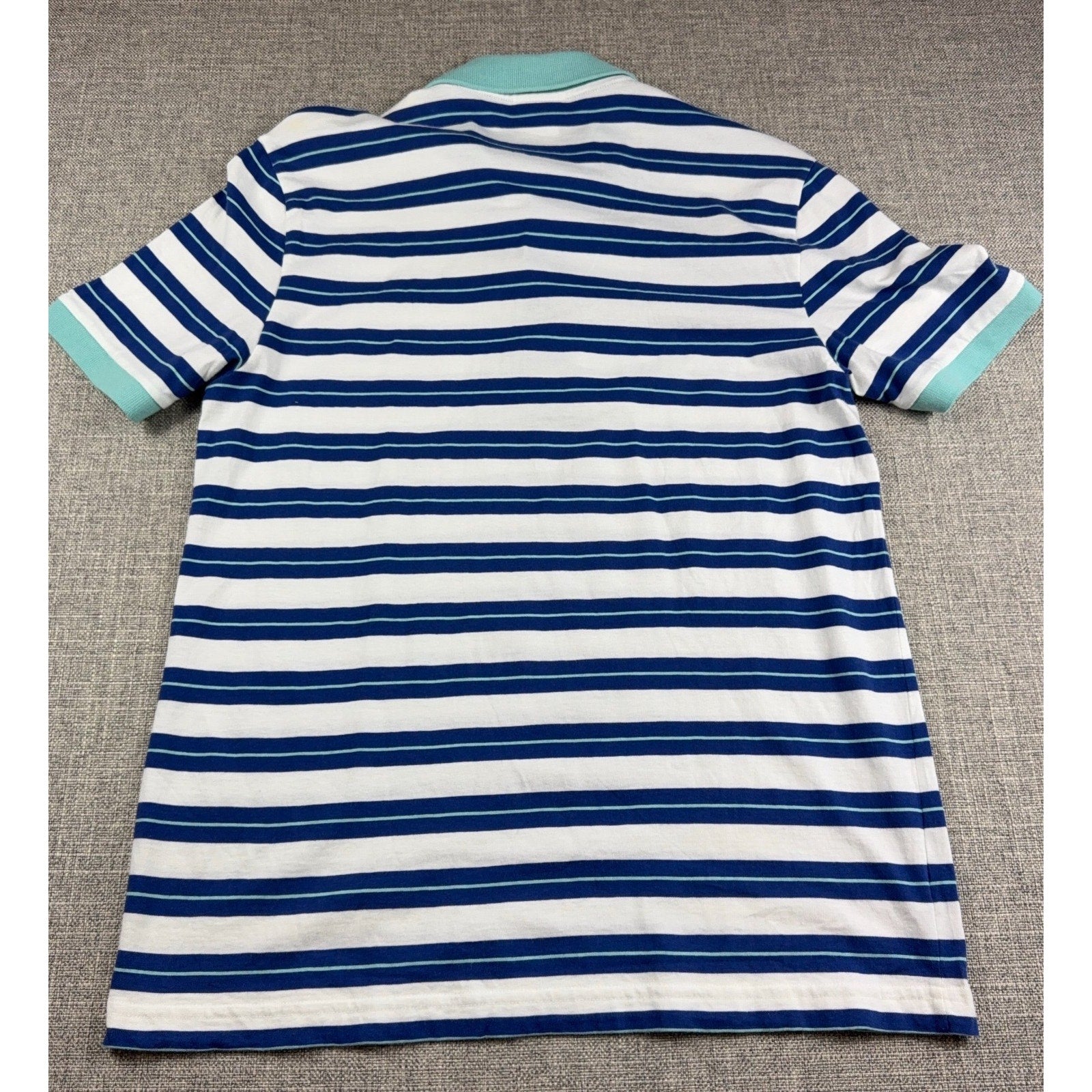 Lacoste Polo Shirt Men M Size 4 Blue White Stripe Aqua Collar Cotton