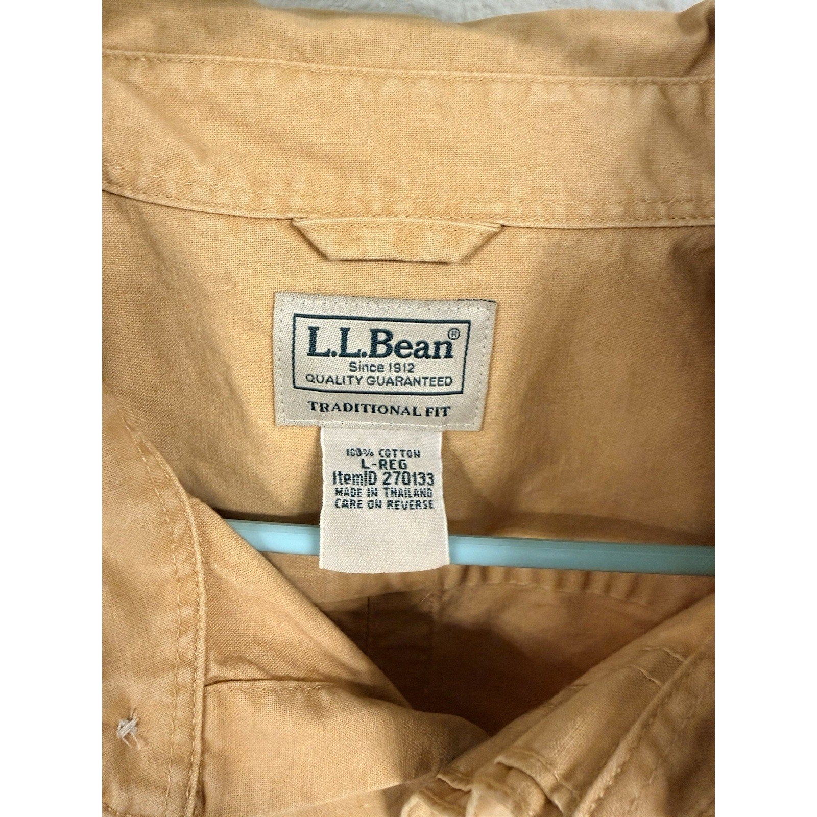 L.L. Bean Mens Large Traditional Fit Shirt Yellow Cotton Button Front Workwear