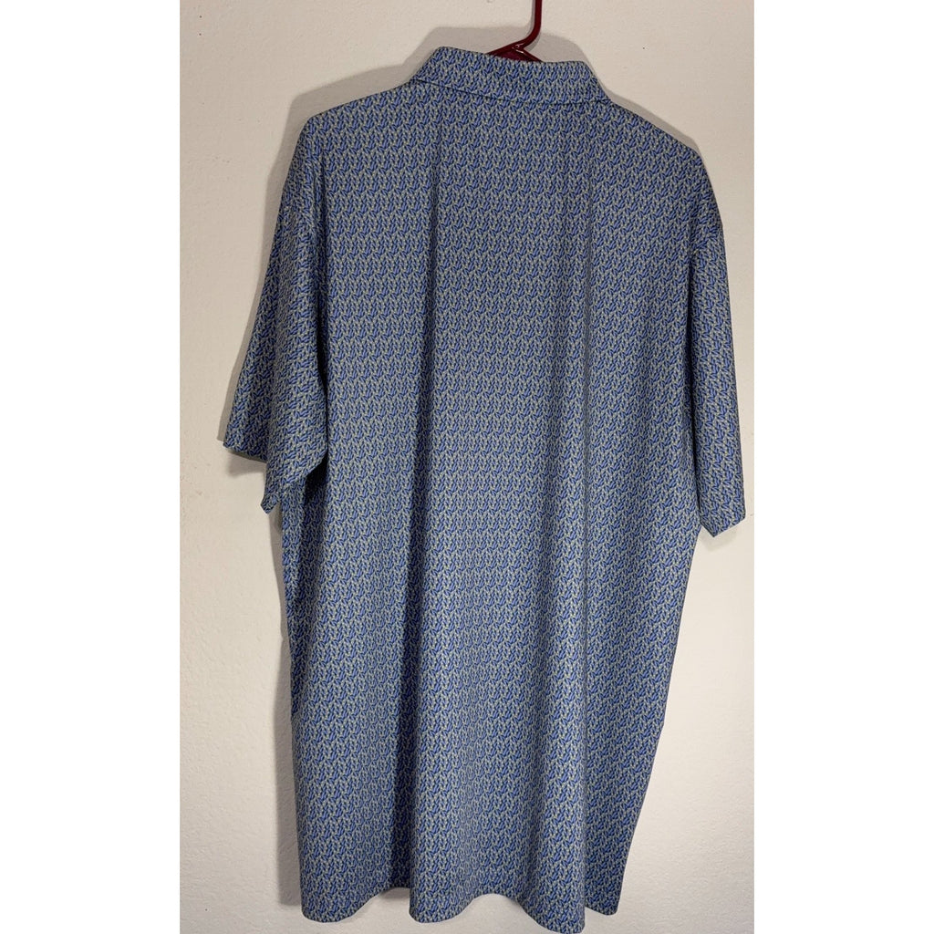 Donald Ross Golf Polo Shirt Mens XLT Blue Yellow Print Stretch Performance 1896