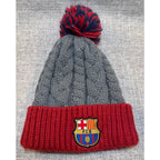 FC Barcelona Official Cable Knit Pom Beanie Hat Gray Red FCB Soccer Adult OS