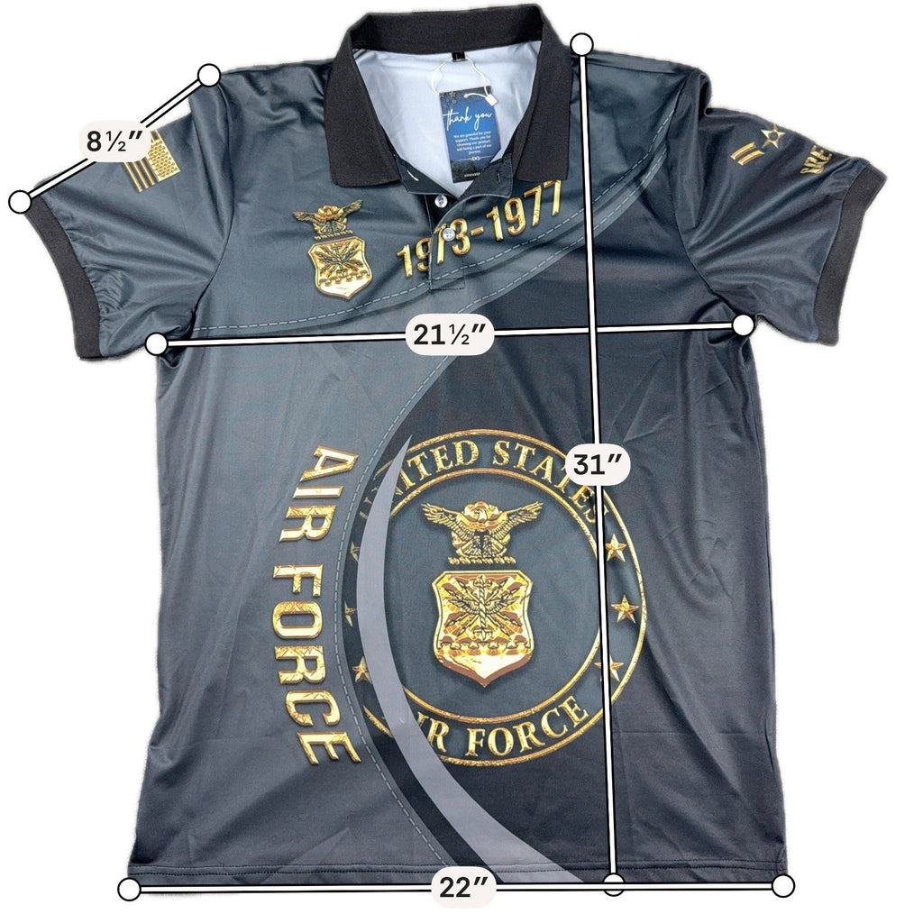 US Air Force Veteran Polo Shirt 1973-1977 Proudly Served Military Mens L Black