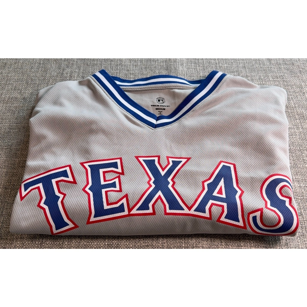 Texas Rangers Jersey Mens Medium Gray True Fan MLB Baseball Pullover Shirt