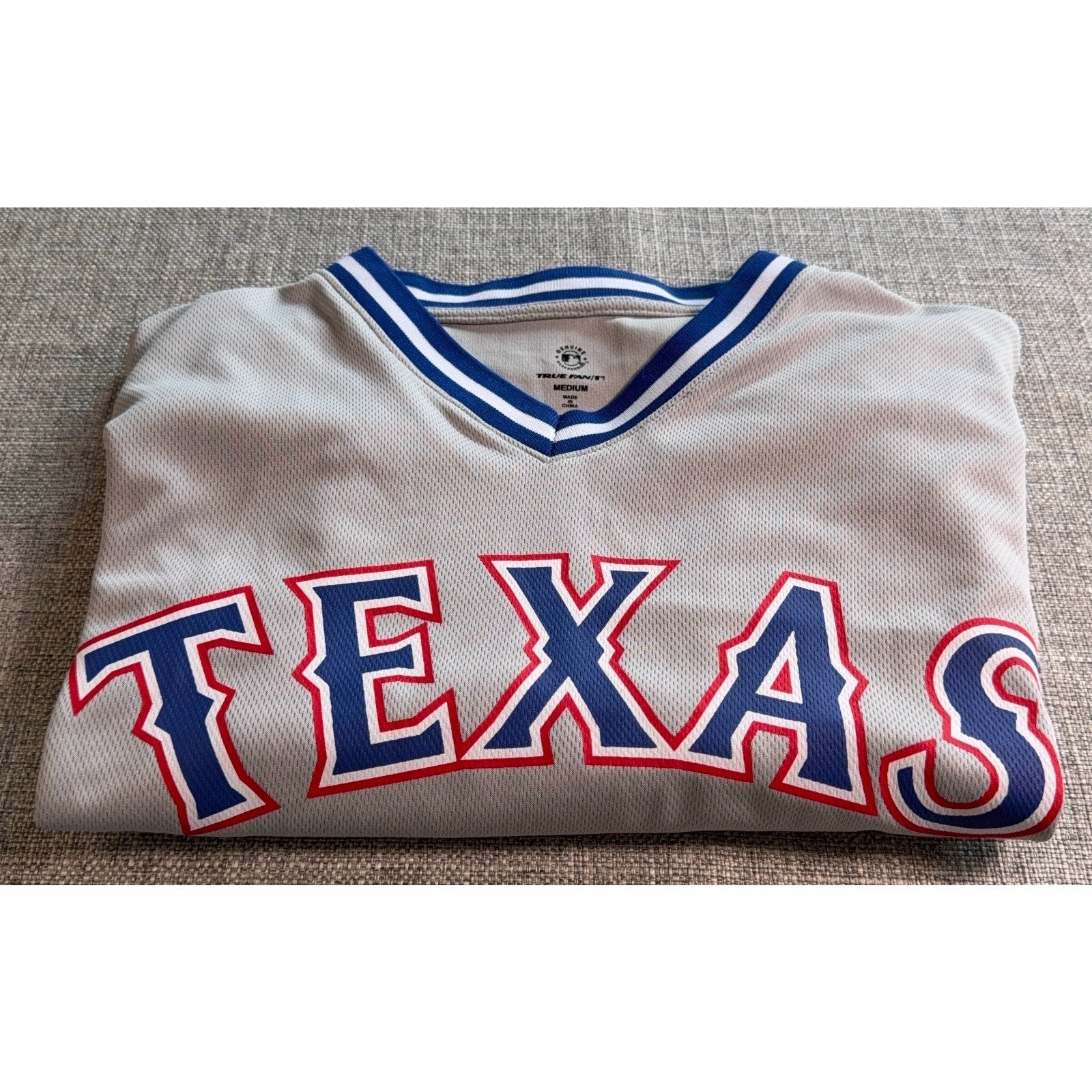 Texas Rangers Jersey Mens Medium Gray True Fan MLB Baseball Pullover Shirt