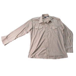 Panhandle Slim Western Shirt Mens 16.5 36 Large Tall Brown Plaid Pearl Snap