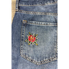 Aero High Rise Wide Leg Jeans Womens 10 NWT Custom Rose Embroidery Dark Wash