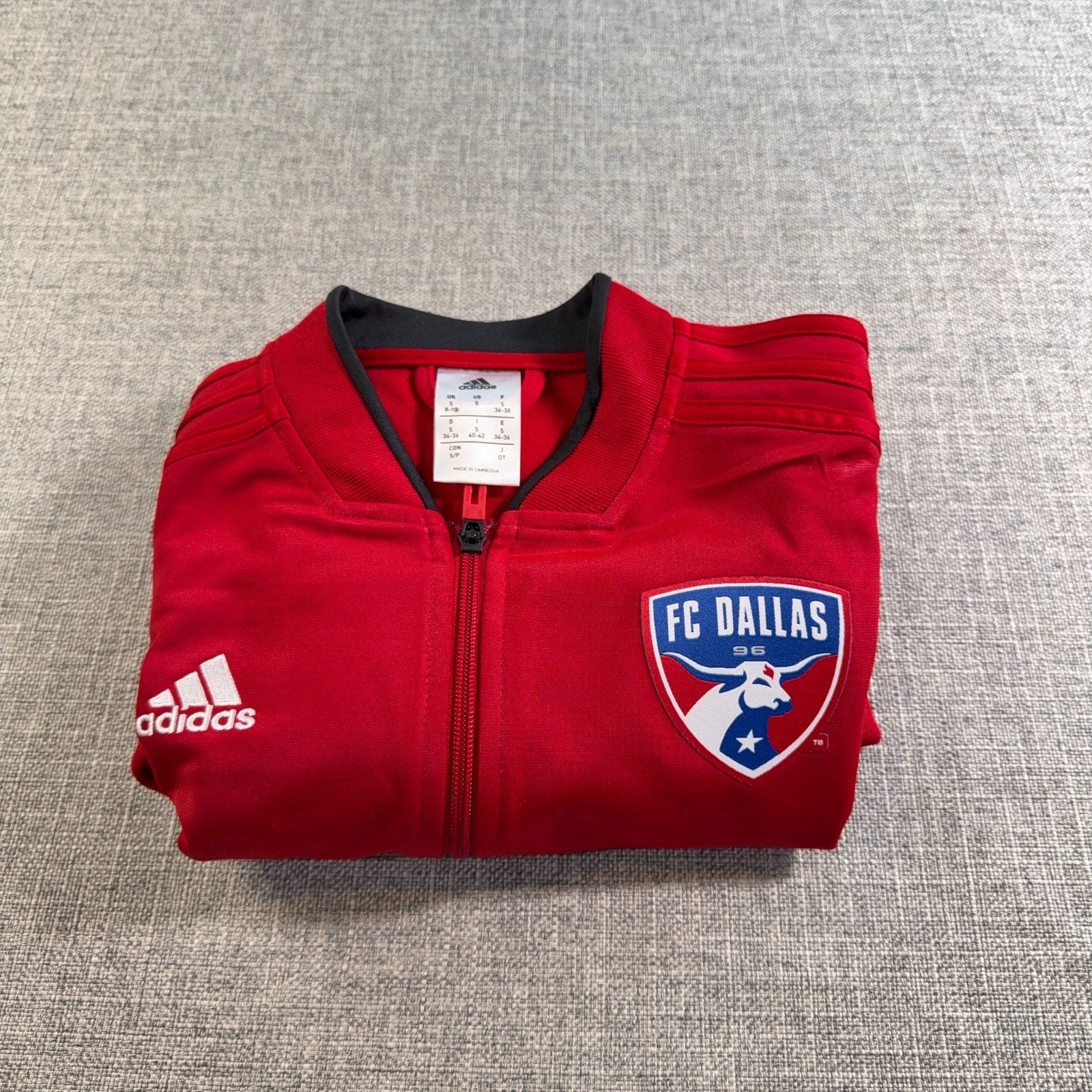 Adidas FC Dallas MLS Soccer Jacket Womens S Red Full Zip Track Warm Up 3 Stripe