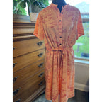 Lands’ End Women’s Medium Pink Tropical Midi Dress Rayon Blend Island Print Belt