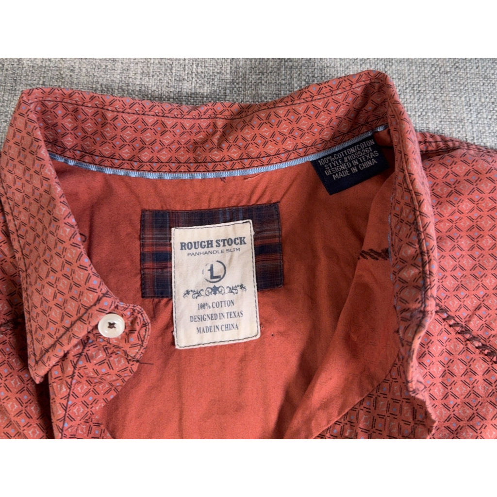 Rough Stock Panhandle Slim Shirt Men L Burnt Orange Pearl Snap Western Cowboy