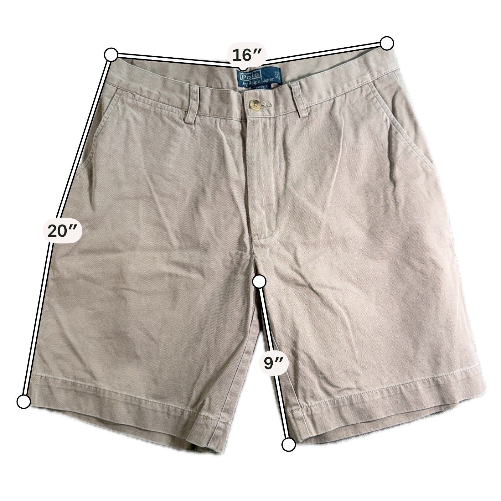 Polo Ralph Lauren Prospect Shorts Mens 32 Khaki Classic Chino Cotton 9 Inseam