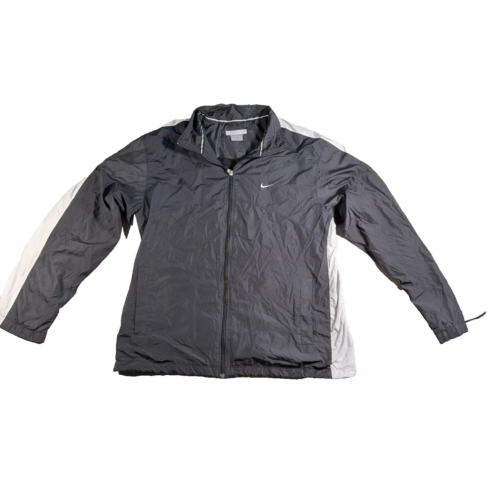 Nike Windbreaker Jacket Mens Large Black Gray White Full Zip Lightweight Lined