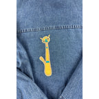 Life Style Plus Denim Cat Shirt Womens Embroidered Applique Whimsical Novelty