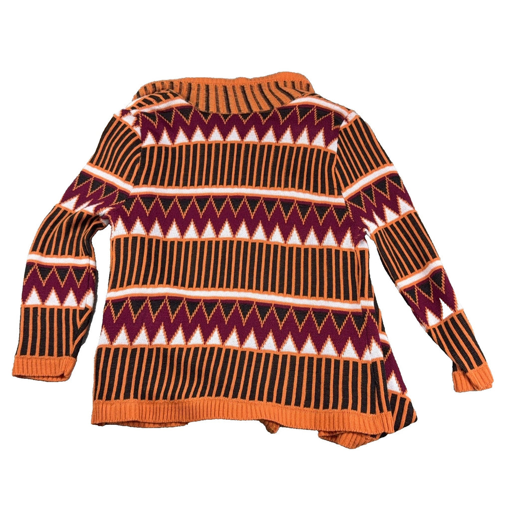 A Knitch Above 2X Cardigan Southwestern Geometric Knit Orange Burgundy Made USA