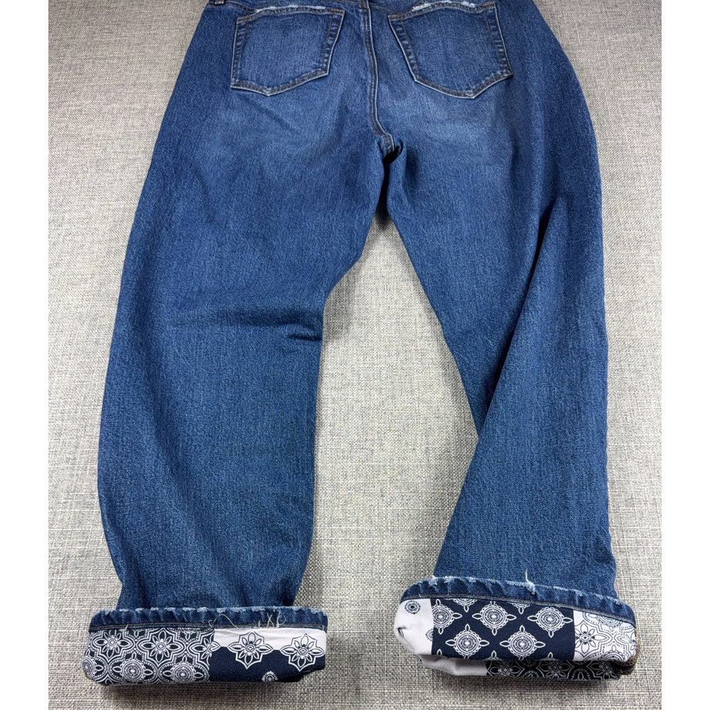 LOFT The Straight Crop Jeans Womens 10/32 Blue Denim Paisley Cuff Mid Rise