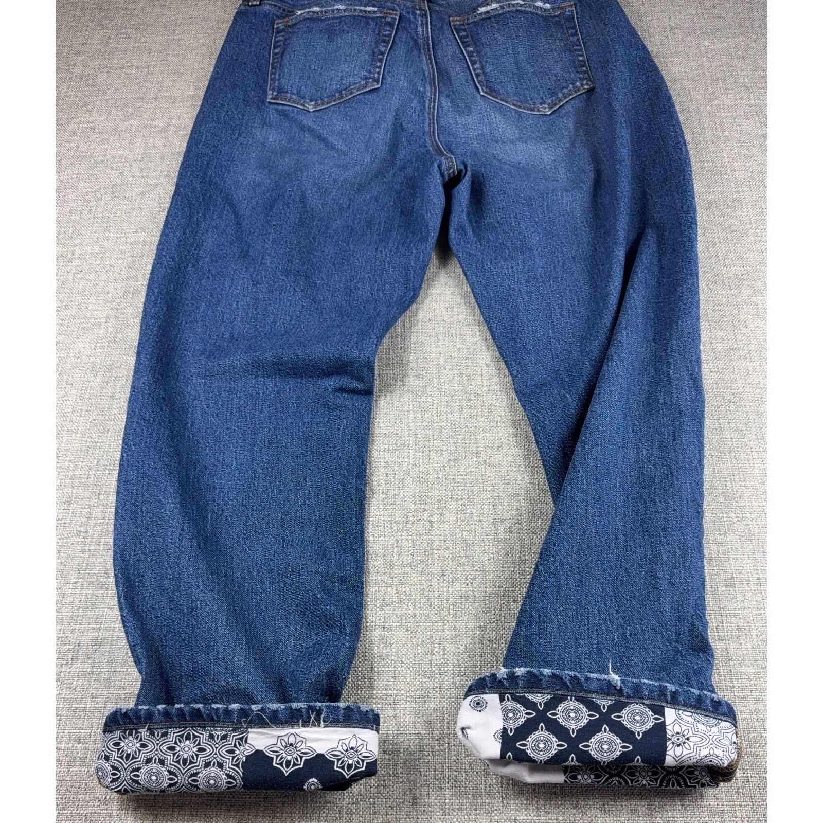 LOFT The Straight Crop Jeans Womens 10/32 Blue Denim Paisley Cuff Mid Rise