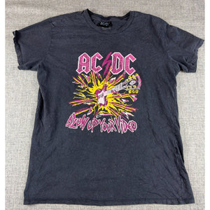 AC/DC Blow Up Your Video T Shirt Mens M Black Distressed Rock Band Graphic Tee