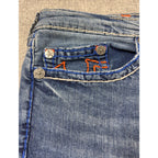 True Religion Rocco Relaxed Skinny Jeans Mens 44 Blue Orange Contrast Stitch